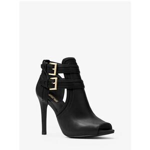 Michael Kors Blaze Leather Stiletto Heel Open Toe Booties Black Size 9 M NWB